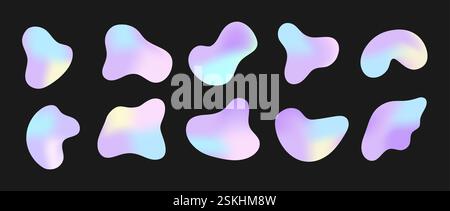 Freeform holographic shapes. Set of abstract gradient liquid forms. Trendy minimal designs. Flat vector illustration Stock Vector