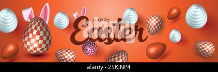 Festive Easter Web Banner Colorful Egg Background Design. Spring Easter Post Bunny Header Template. Vibrant Easter Banner Floral Egg Bunny Background Stock Vector