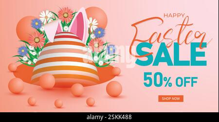 Easter Sale Web Banner, Spring Discount Promotion Design. Festive Easter Promotion Template. Easter Discount Header, Bright Holiday Marketing Banner Stock Vector