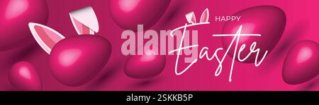 Festive Easter Web Banner Colorful Egg Background Design. Spring Easter Post Bunny Header Template. Vibrant Easter Banner Floral Egg Bunny Background Stock Vector