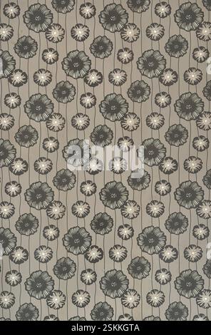 Close up of random flower wallpaper in grey and black color. Random abstract floral wallpaper repeated in diagonal pattern, seamless background textur Stock Photo