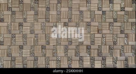 Modern silver glass mosaic tiles. Random glass silver mosaic tiles seamless background texture. Stock Photo