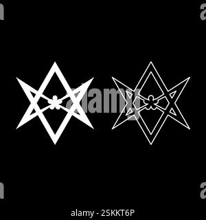 Thelema Unicursal Hexagonal symbol Unprocessing hexagram Telemma sacred geometry set icon white color vector illustration image simple solid fill Stock Vector