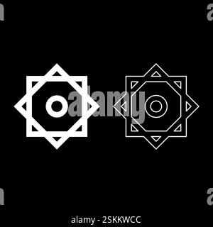 Symbol Rub el Hizb Islam Ramadan equilibrium of static dynamic Sacred geometry set icon white color vector illustration image simple solid fill Stock Vector
