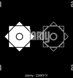 Symbol Rub el Hizb Islam Ramadan equilibrium of static dynamic Sacred geometry set icon white color vector illustration image simple solid fill Stock Vector