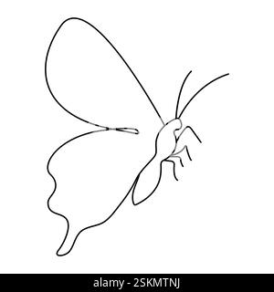 Butterfly continuous one line art drawing with black and white background Stock Vector