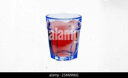 Glass of red liquid, representing traditional Korean beverage or type of fruit tea against white background Stock Photo