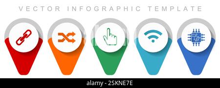 Web and internet pointer collection, miscellaneous icons such as chain, arrows, finger, signal and chip, flat design vector infographic template in ep Stock Vector