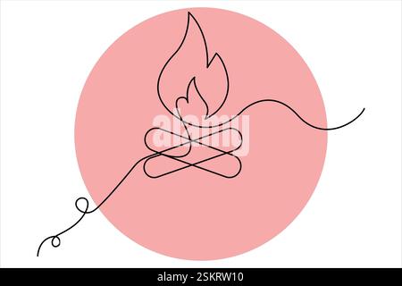 Bonfire continuous single line art drawing of outline vector art Stock Vector