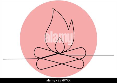 Bonfire continuous single line art drawing of outline vector art Stock Vector