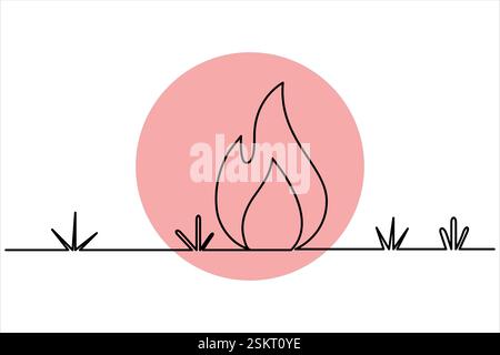 Bonfire continuous single line art drawing of outline vector art Stock Vector