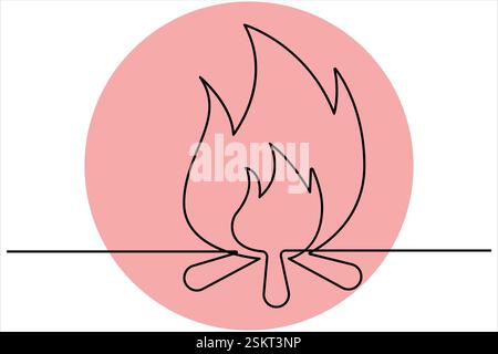 Bonfire continuous single line art drawing of outline vector art Stock Vector
