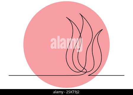 Fire continuous one line art drawing of flame shape, bonfire outline ...