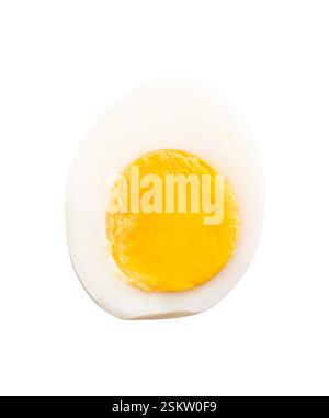 Top view of single cooked or boiled egg with egg yolk in half  is isolated on white background with clipping path. Stock Photo