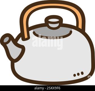 Kettle vector doodle illustration and graphic. Part of home appliance category. Stock Vector