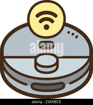 Robotic vacuum vector doodle illustration and graphic. Part of home automation category. Stock Vector