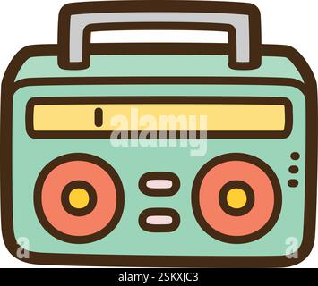 Radio cassette vector doodle illustration and graphic. Part of home appliance category. Stock Vector