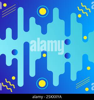 abstract colorful blue background with hand drawn drops, circles, zigzags and stripes. vector Stock Vector