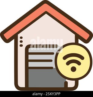 Smart garage door vector doodle illustration and graphic. Part of home automation category. Stock Vector