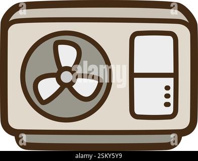 Outdoor ac unit vector doodle illustration and graphic. Part of home appliance category. Stock Vector