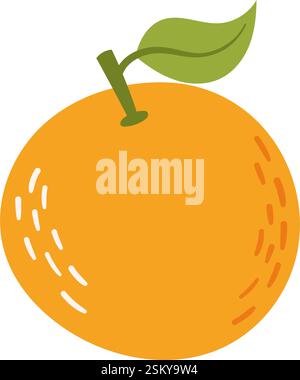 Fruit orange in cartoon hand drawn simple style. Editable variable color Stock Vector