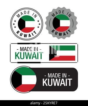 Set of Made in Kuwait labels, logo, Kuwait flag, Kuwait Product Emblem. Vector illustration Stock Vector