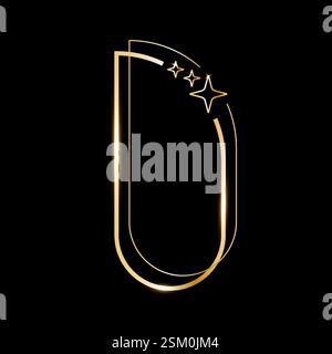 Star glare golden arch geometric frame shape, Vector golden minimalist y2k frame border on black Stock Vector