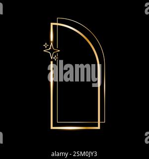 Star glare golden arch geometric frame shape, Vector golden minimalist y2k frame border on black Stock Vector