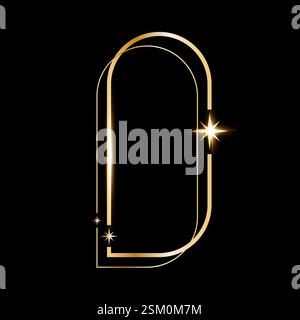 Star glare golden arch geometric frame shape, Vector golden minimalist y2k frame border on black Stock Vector