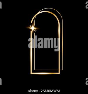 Star glare golden arch geometric frame shape, Vector golden minimalist y2k frame border on black Stock Vector