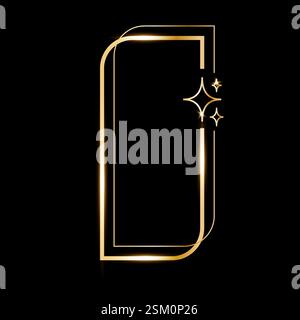 Star glare golden arch geometric frame shape, Vector golden minimalist y2k frame border on black Stock Vector