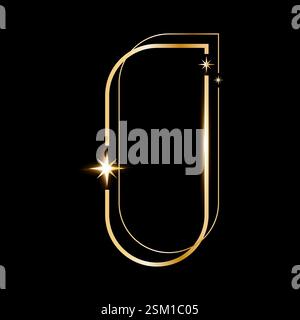 Star glare golden arch geometric frame shape, Vector golden minimalist y2k frame border on black Stock Vector