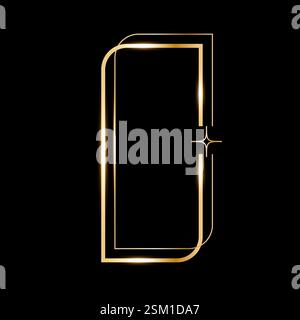 Star glare golden arch geometric frame shape, Vector golden minimalist y2k frame border on black Stock Vector