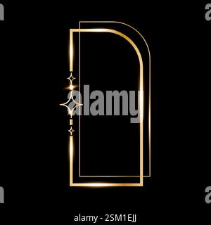 Star glare golden arch geometric frame shape, Vector golden minimalist y2k frame border on black Stock Vector