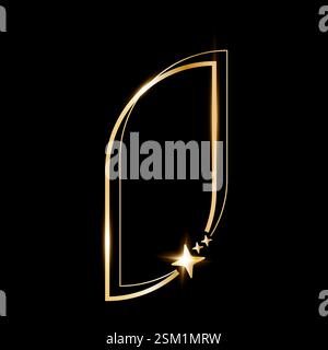 Star glare golden arch geometric frame shape, Vector golden minimalist y2k frame border on black Stock Vector