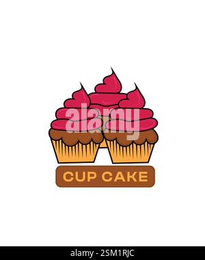 Strawberry cake logo vector, Cupcake logo design, Pastry Logo Stock Vector