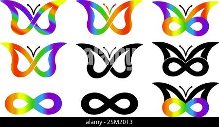 Neurodiversity ADHD and autism set signs isolated on white background clip art. AuADHD, ASD Vector illustration Stock Vector