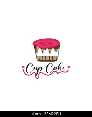 Strawberry cake logo vector, Cupcake logo design, Pastry Logo Stock Vector