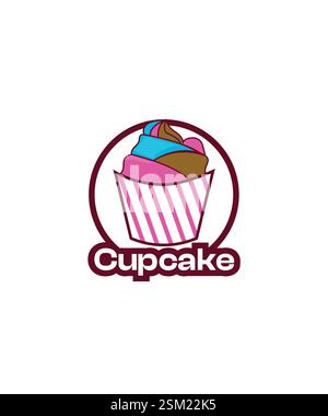 Strawberry cake logo vector, Cupcake logo design, Pastry Logo Stock Vector