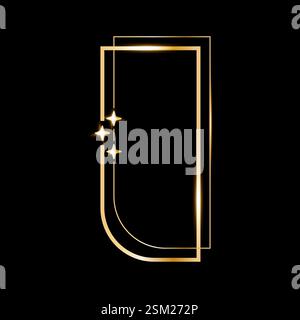 Star glare golden arch geometric frame shape, Vector golden minimalist y2k frame border on black Stock Vector