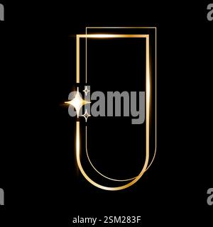 Star glare golden arch geometric frame shape, Vector golden minimalist y2k frame border on black Stock Vector