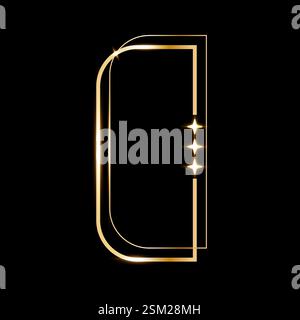 Star glare golden arch geometric frame shape, Vector golden minimalist y2k frame border on black Stock Vector