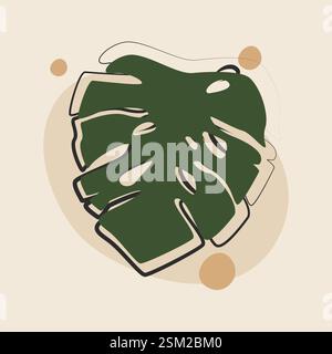Minimalist leaf abstract aesthetic illustration card. Contemporary simple decoration. Hand drawn vector abstract graphic modern art Stock Vector