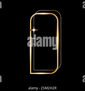 Star glare golden arch geometric frame shape, Vector golden minimalist y2k frame border on black Stock Vector