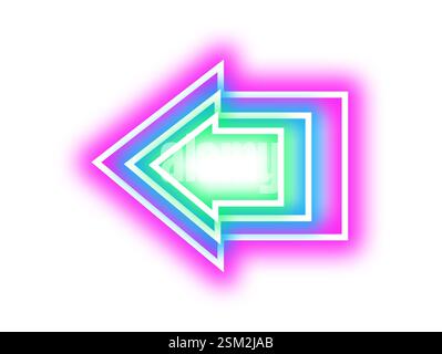Bright neon arrow-shaped pointer on white background Stock Photo