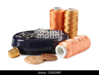 Many different sewing supplies isolated on white Stock Photo