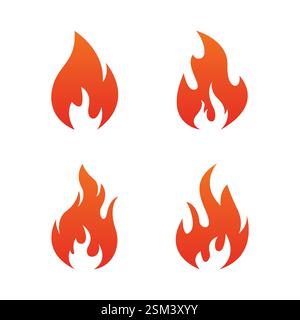 Set of red and orange fire flame. Flame design of different shapes. Stock Vector