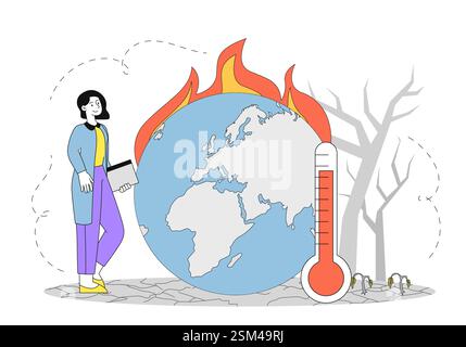 Climate change concept with global warming illustration. Stock Vector