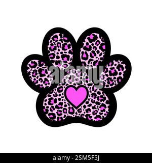 Paw print filled with leopard pattern. Stock Vector