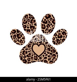 Paw print filled with leopard pattern. Stock Vector